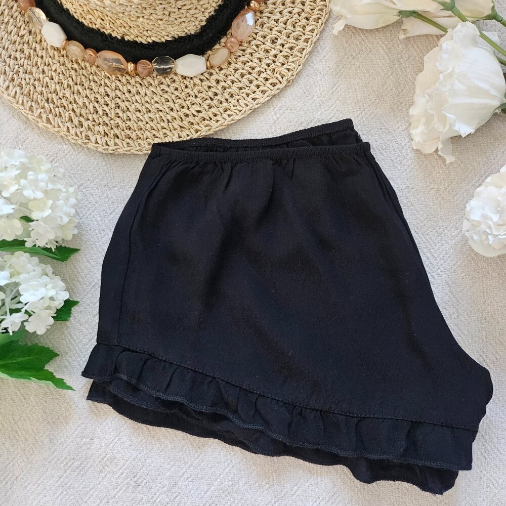 Black Ruffle Lounge Shorts Soft Sleep Shorts Relaxed Fit L - Picture 2 of 4